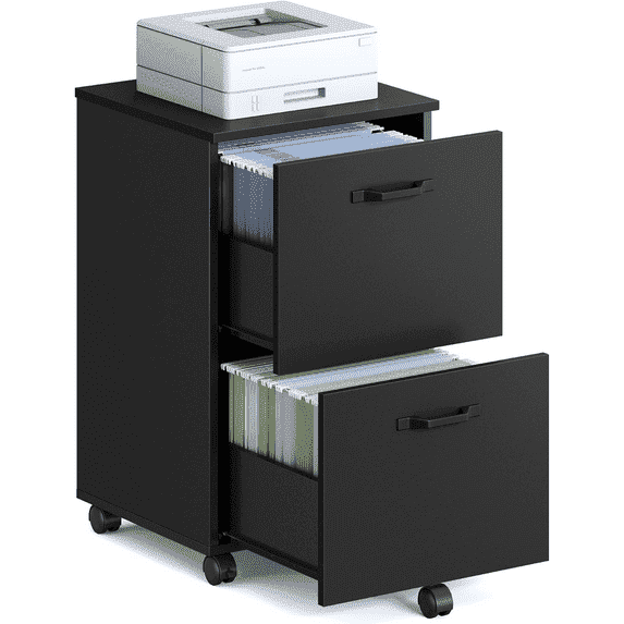 2-Drawer Mobile File Cabinet with Lockable Wheels, Space Saver for Office or Home