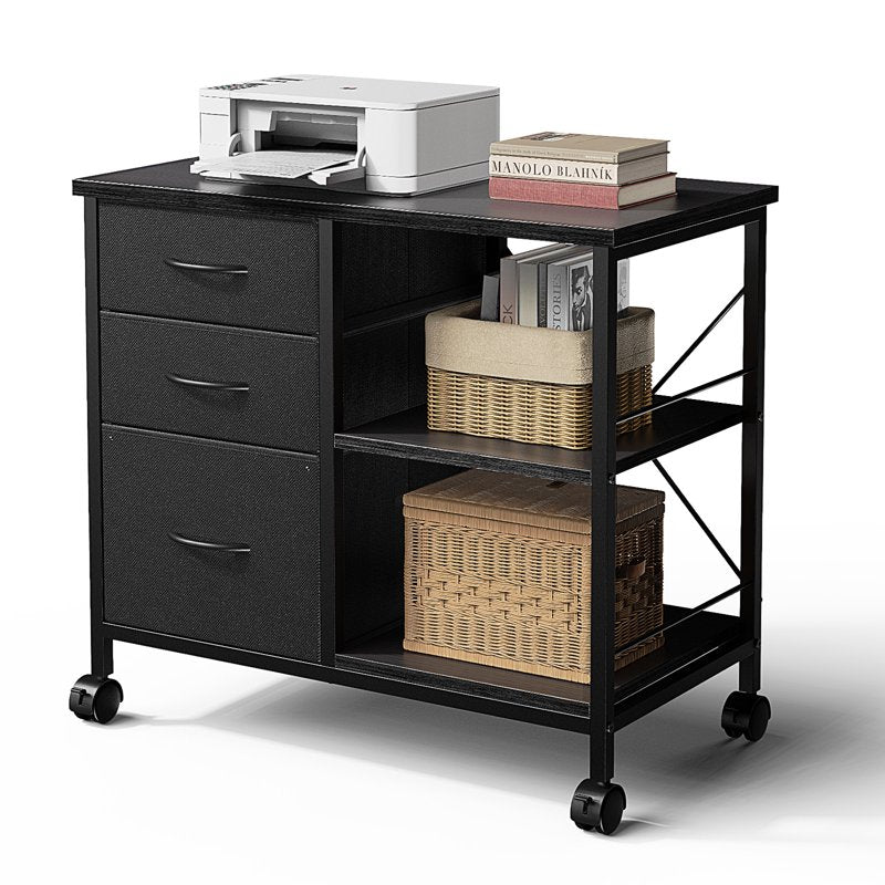 3-Drawer Mobile File Cabinet with Open Shelf for Home Office - Black
