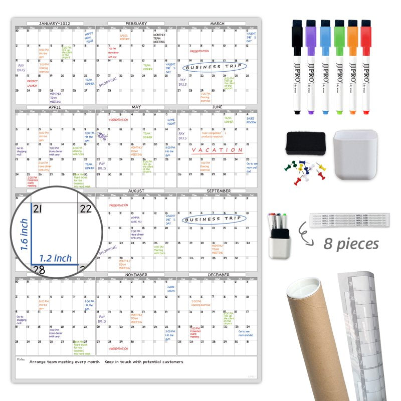 Dry Erase Yearly Wall Calendar - Large Magnetic Whiteboard Planner