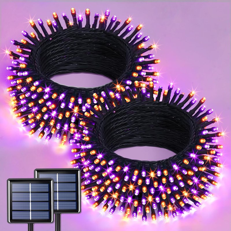 Outdoor Solar Halloween String Lights 400 LED 151ft Waterproof Orange & Purple