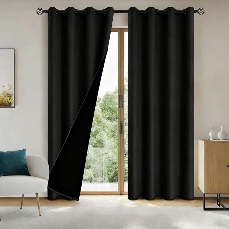 Blackout Thermal Insulation Grommet Curtain for Bedroom, Noise & Light Blocker