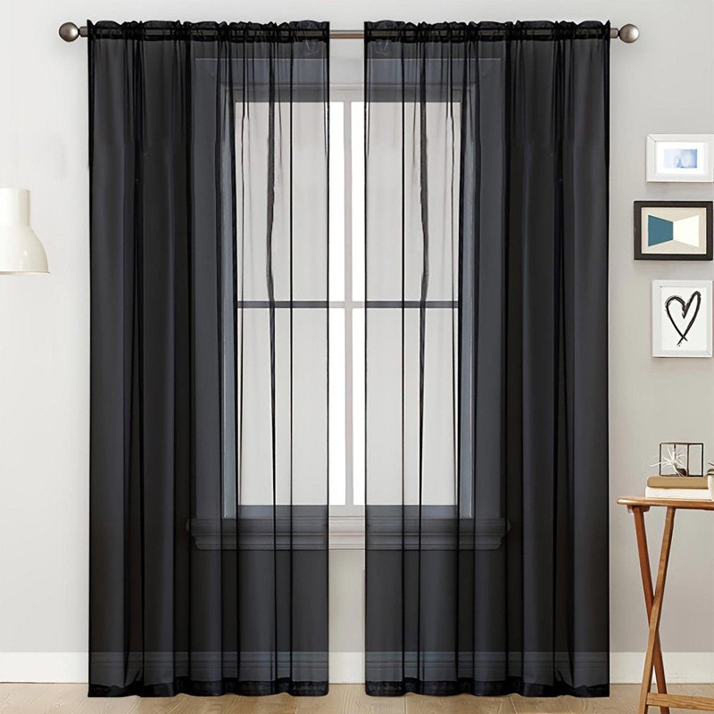 Light Filtering Polyester Window Curtain with Rod Pocket - Semi-Sheer Panel for Living Room and Bedroom