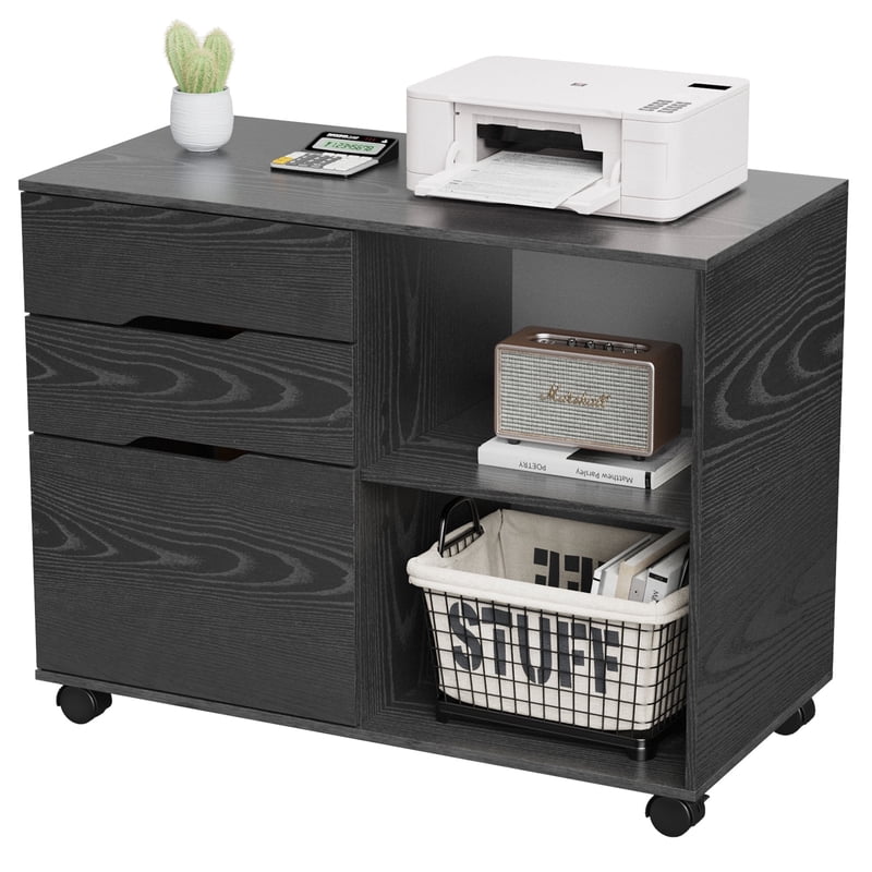 3-Drawer Mobile File Cabinet with Open Shelves and Wheels for Office Storage