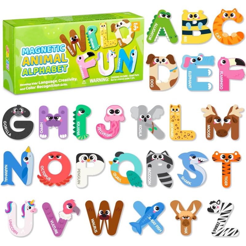 Magnetic Alphabet Letters and Animal Shapes for Toddlers - Educational Kids Toys, 38 Pcs