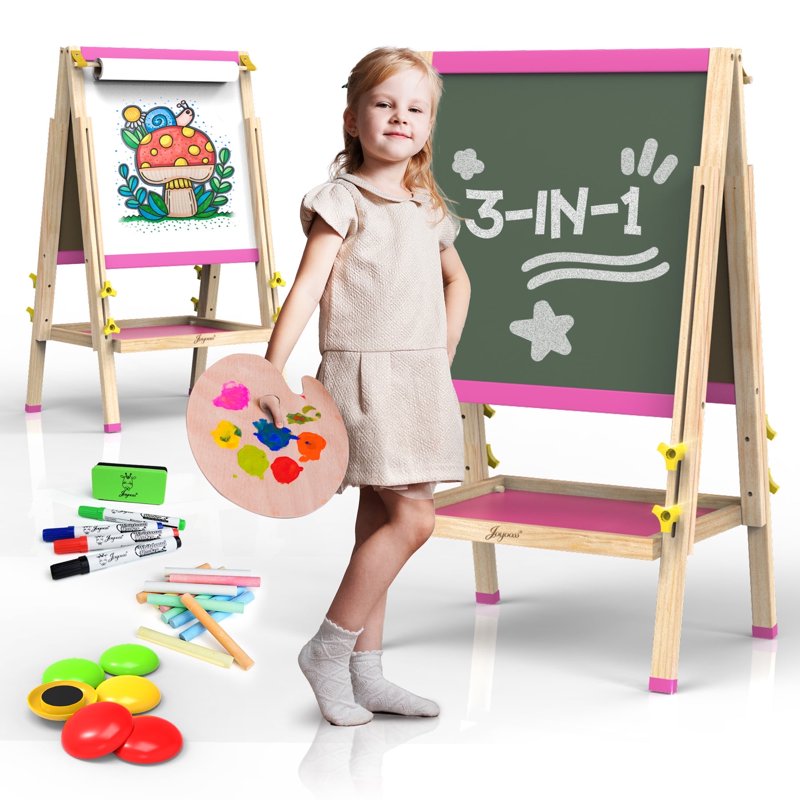 Children's Adjustable Wooden Art Easel with Drawing Paper & Magnetic Letters