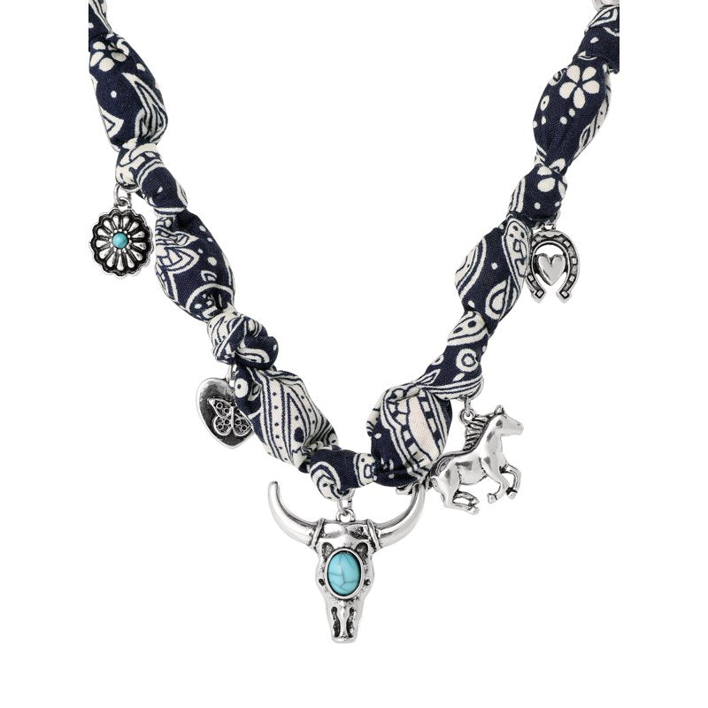 Faux Turquoise Bandana Charm Necklace for Women - Adjustable Boho Jewelry