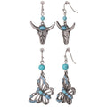 Jessica Simpson Women's Faux Turquoise Bull & Butterfly Dangle Drop Earrings Set - 2 Pairs