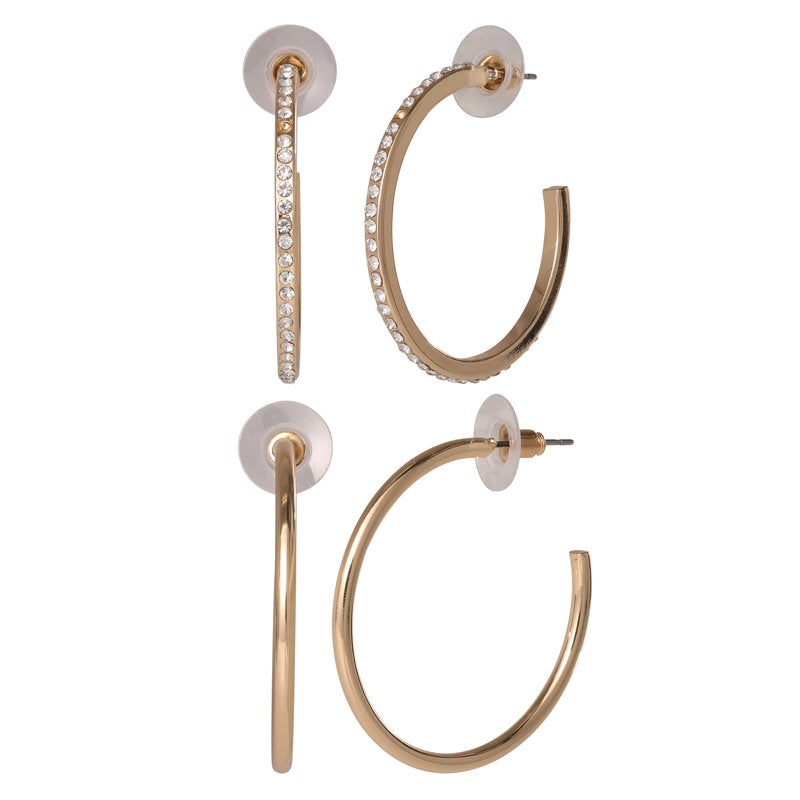 Gold-Tone Hoop Earrings with Cubic Zirconia Set for Women