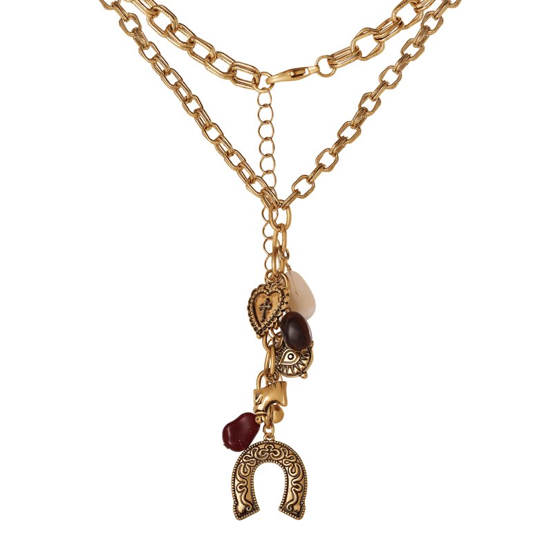 Horseshoe Western Charm Necklace with 18" Chain and 3" Extender - Gold Tone Jewelry