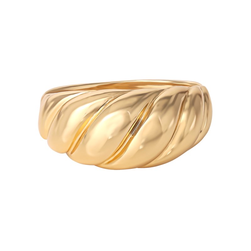 Women’s 14K Gold Plated Sterling Silver Ribbed Dome Ring - Bold Elegant Jewelry