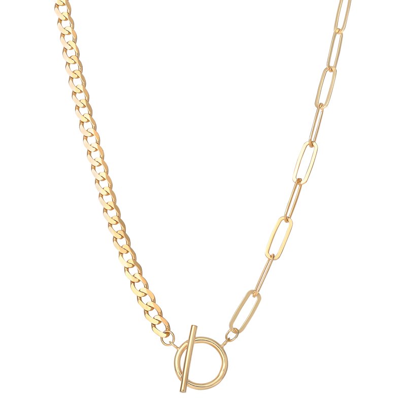 Gold Plated Sterling Silver Necklace with Curb & Clip Links - Toggle Closure