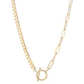 Gold Plated Sterling Silver Necklace with Curb & Clip Links - Toggle Closure