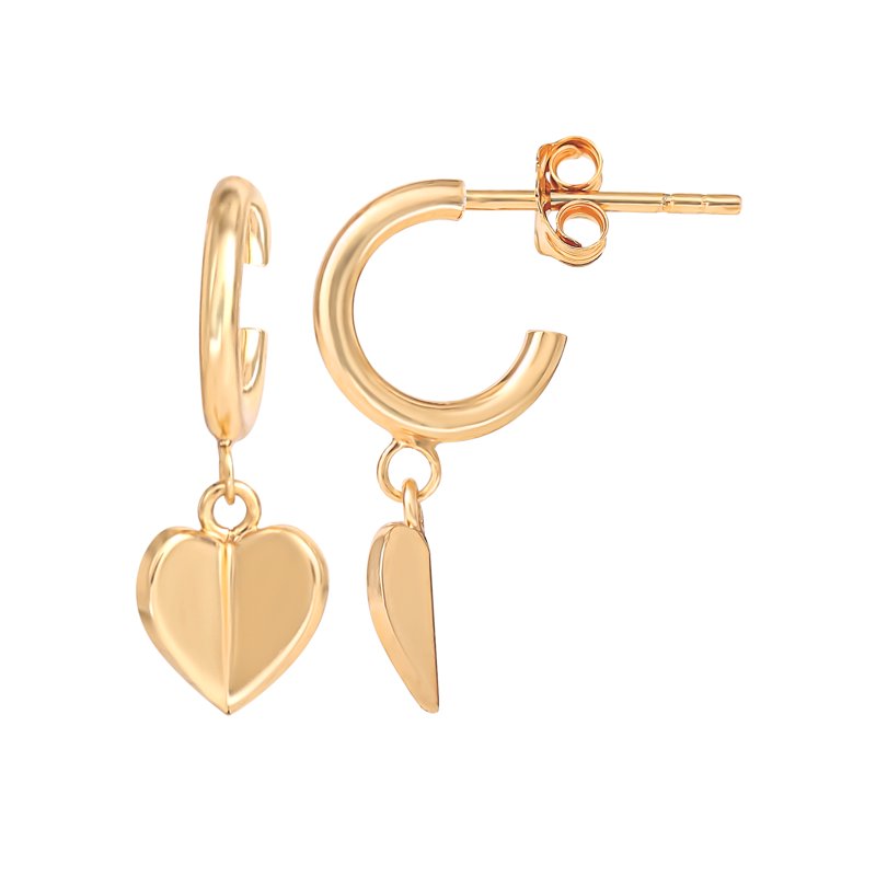 Sterling Silver Gold Plated Heart Charm Hoop Earrings for Women