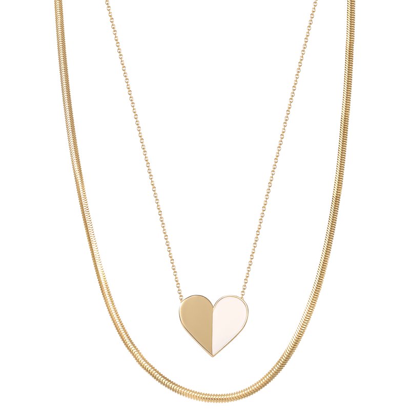 Gold Plated Heart and Snake Chain Necklace Set for Women