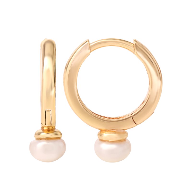 Gold Plated Sterling Silver Pearl Hoop Earrings for Women