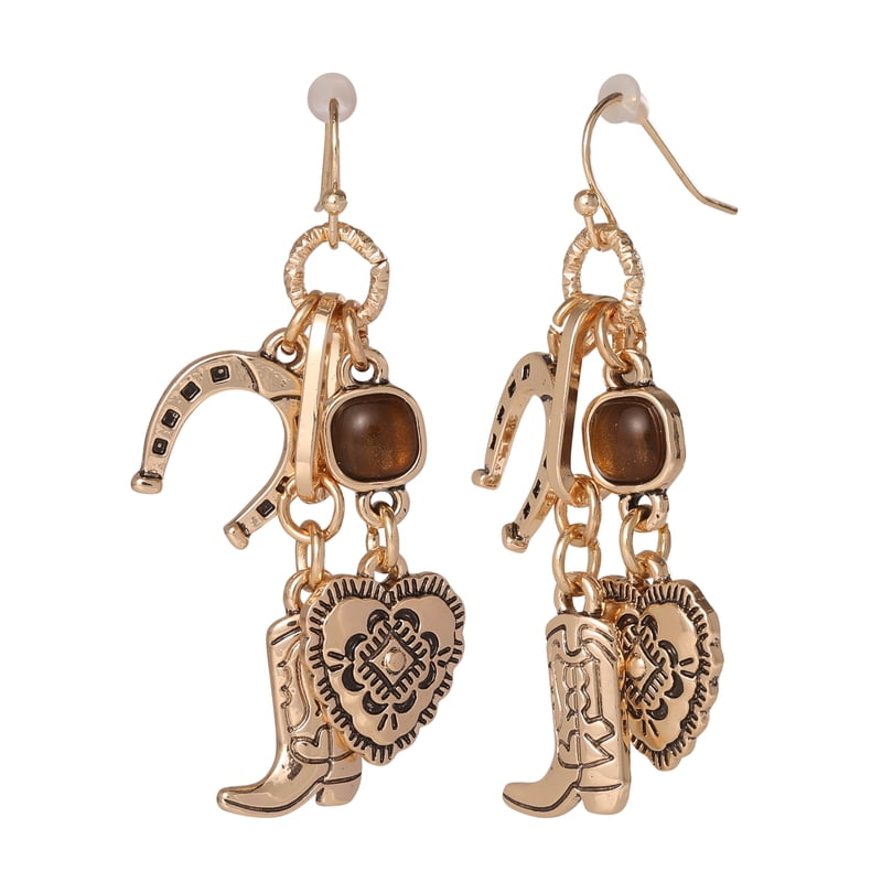 Western Dangle Earrings for Women with Gold-Tone Finish and Stone Accents