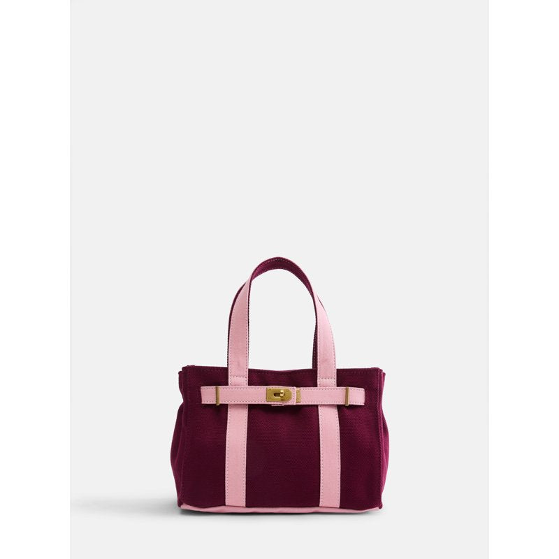 Women's Small Canvas Tote Handbag with Front Buckle - Multiple Colors