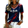 USA Soccer Jersey for Women - V Neck Graphic Tee, Red White Blue Dark Blue XL
