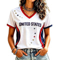 USA Soccer Jersey for Women Vermilion XL - V Neck Patriotic Graphic Tee