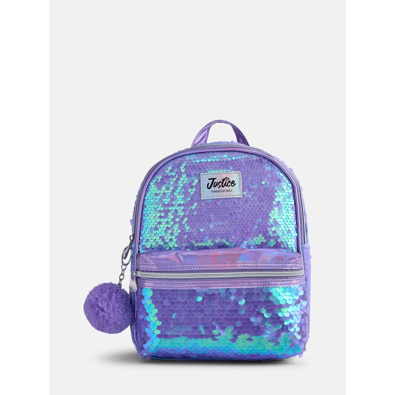 Girls Mini Backpack with Sequin and Pom-Pom Details, Adjustable Straps - Multiple Colors