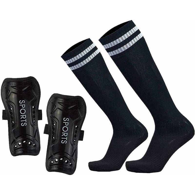 JXR Soccer Shin Guards for Kids - 1 Pair with Socks, Size S/M/L (Variation: Black 1 Pack) - Ages 3-12