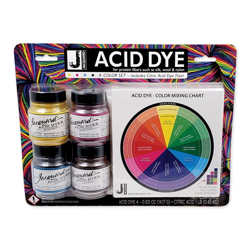 Acid Dyes Set with Citric Acid for Protein Fibers - 4 Colors, 0.5oz Each