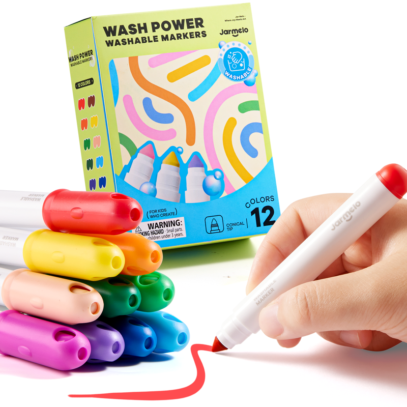 Kids Washable Marker Set - 12 or 24 Vibrant Water-Based Markers for Art & School