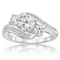 Sterling Silver 3 Stone Bypass Ring with Simulated White Diamonds - Elegant Jewelry Gift