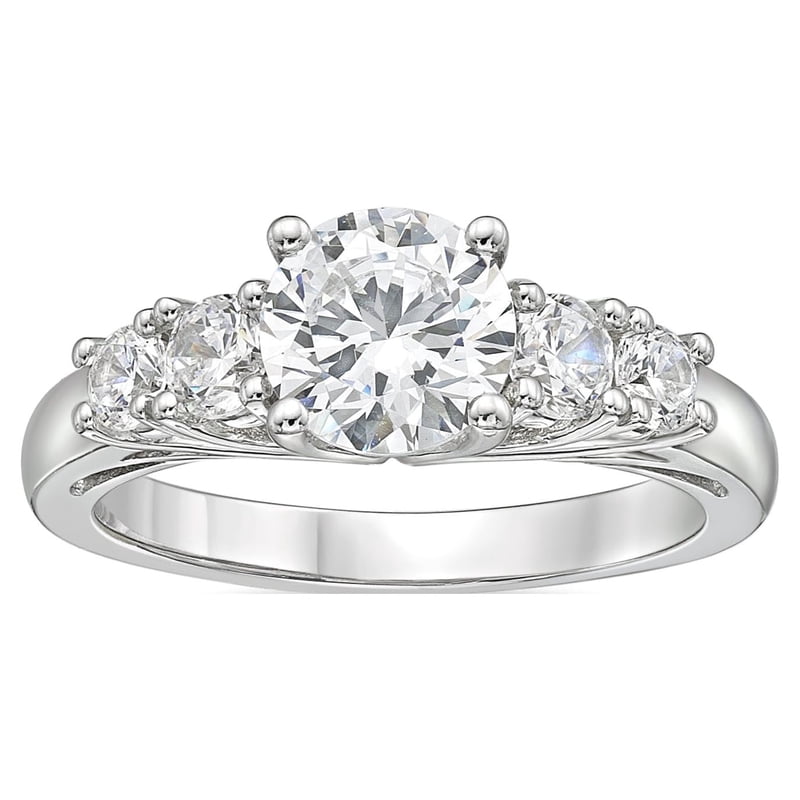 Sterling Silver 5 Stone Simulated White Diamond Ring - Hypoallergenic Jewelry