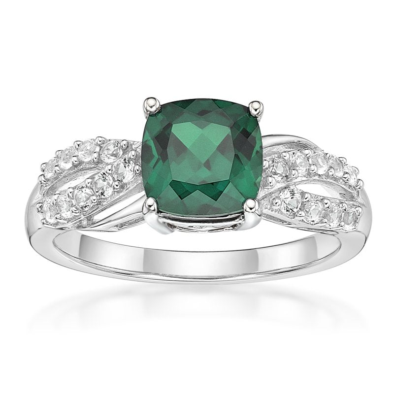 Sterling Silver Emerald & White Sapphire Ring - Hypoallergenic Jewelry