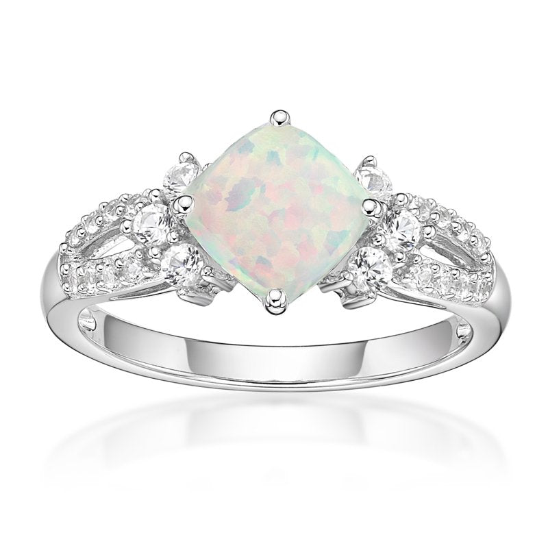 Sterling Silver Opal & White Sapphire Ring – Hypoallergenic Jewelry Gift