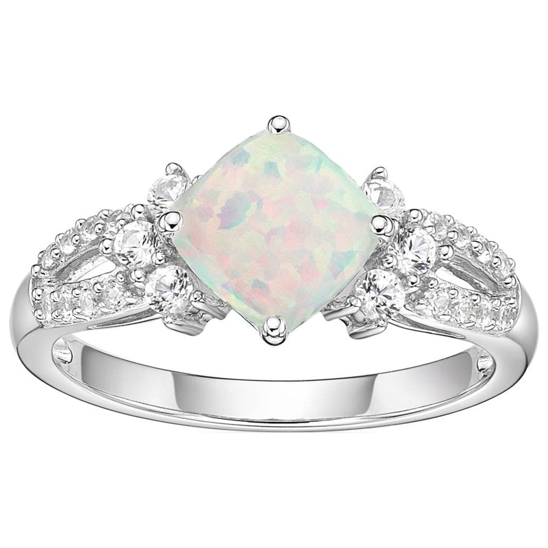 Sterling Silver Opal & White Sapphire Ring - Hypoallergenic Jewelry