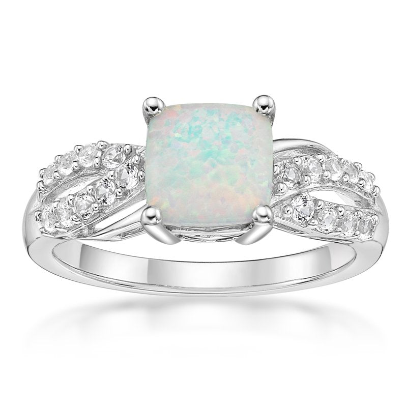 Sterling Silver Opal & White Sapphire Ring - Hypoallergenic Jewelry