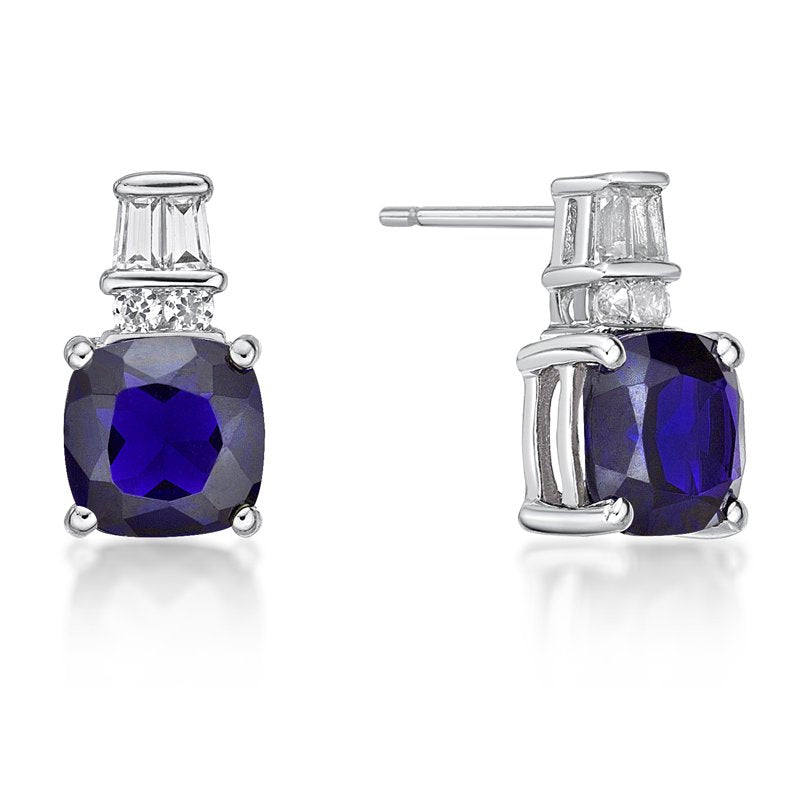 Sterling Silver Sapphire Earrings with White Sapphire - Hypoallergenic Jewelry