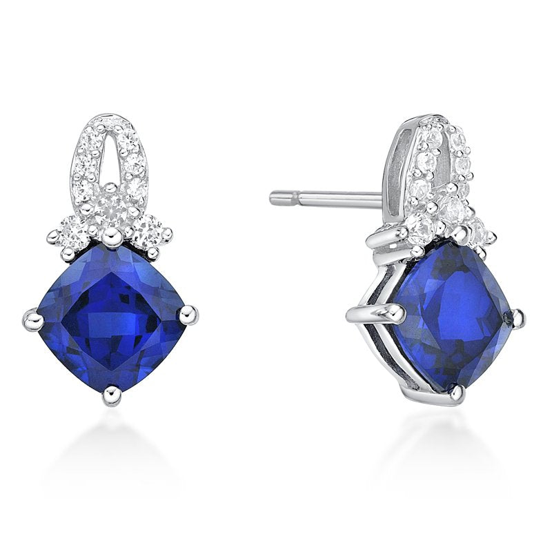 Sterling Silver Birthstone Earrings with Sapphire & White Sapphire - Hypoallergenic Jewelry Gift