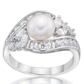 Sterling Silver Pearl Ring with Cubic Zirconia Accent - Hypoallergenic Jewelry