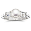 Sterling Silver Pearl and White Sapphire Ring - Hypoallergenic Jewelry