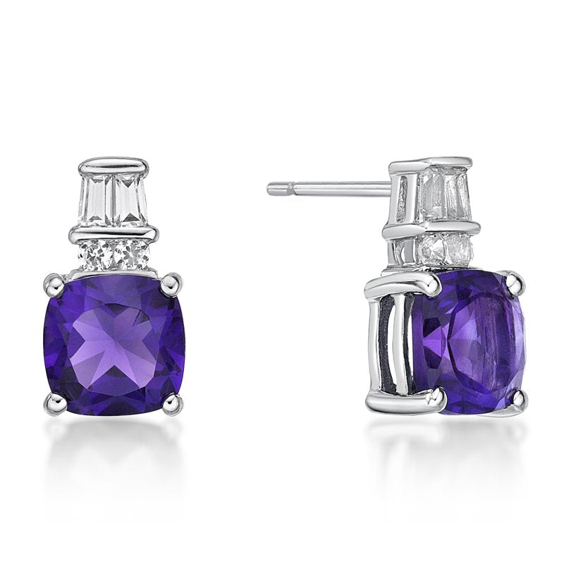 Sterling Silver Amethyst & White Sapphire Earrings - Hypoallergenic Gift Jewelry