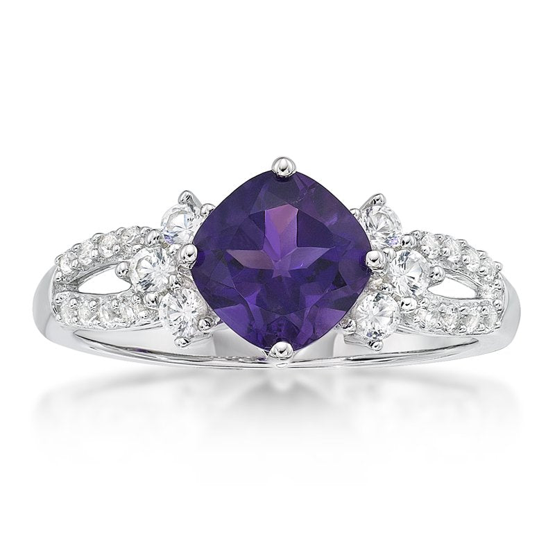 Sterling Silver Amethyst & White Sapphire Ring - Hypoallergenic Jewelry