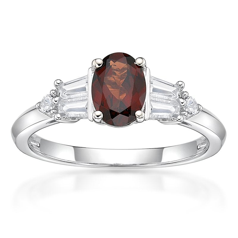 Sterling Silver Garnet & White Sapphire Ring - Hypoallergenic Elegant Jewelry