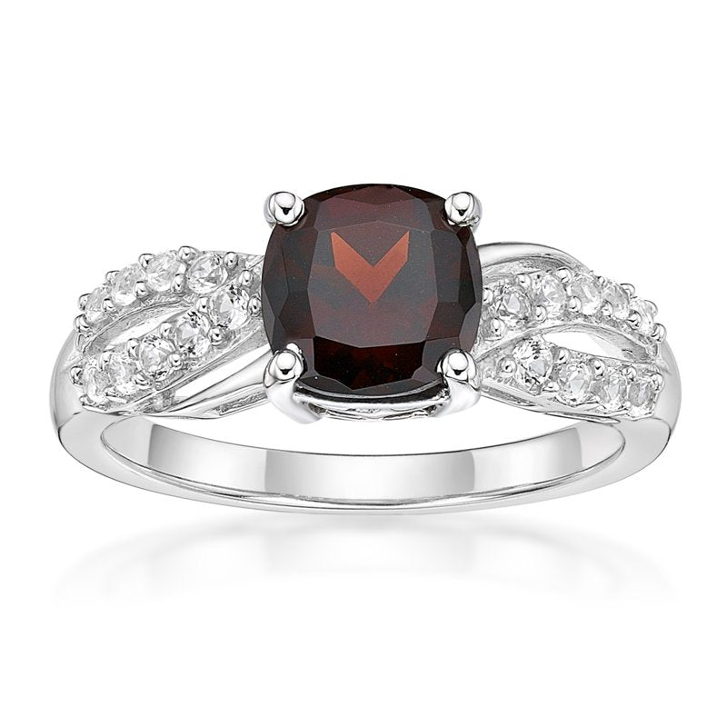 Sterling Silver Garnet & White Sapphire Ring - Hypoallergenic Jewelry