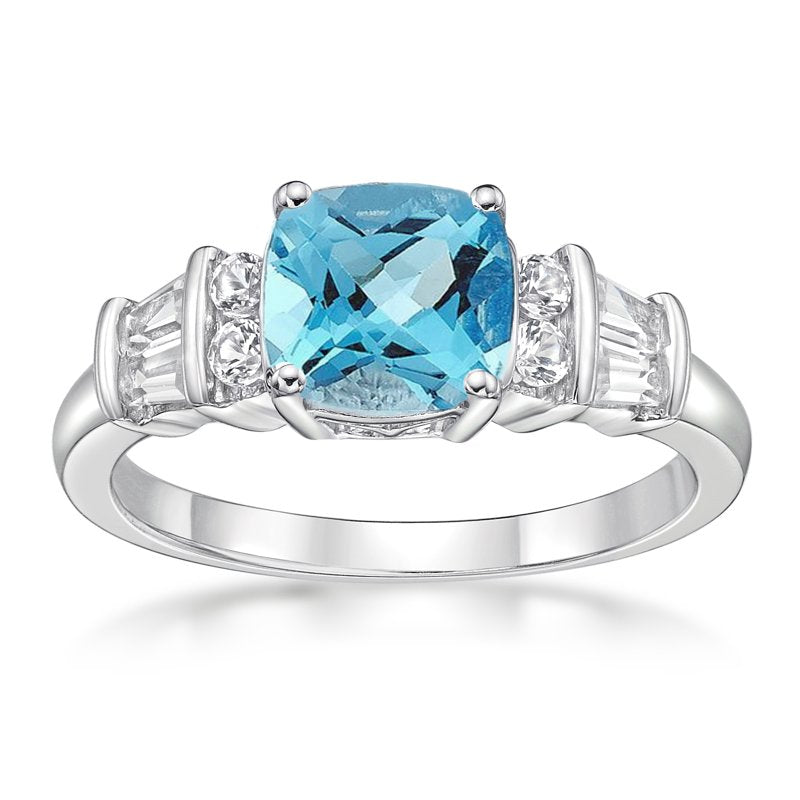 Sterling Silver Blue Topaz & White Sapphire Ring - Hypoallergenic Jewelry