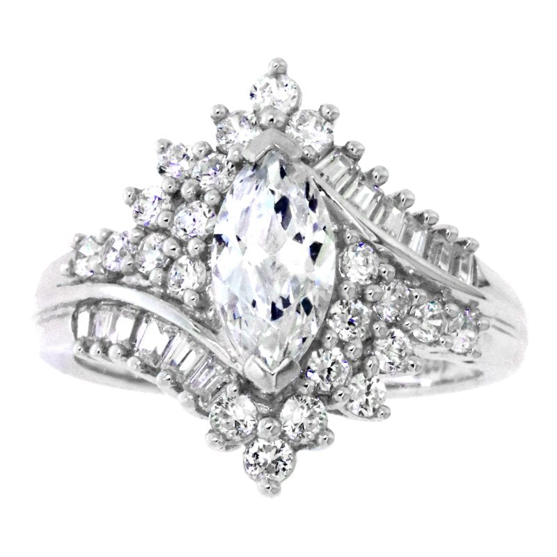 Sterling Silver Marquise Ring with White Simulated Diamonds - Hypoallergenic Jewelry