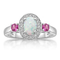 Sterling Silver Oval Lab Created Opal Ring with Pink & White Sapphires