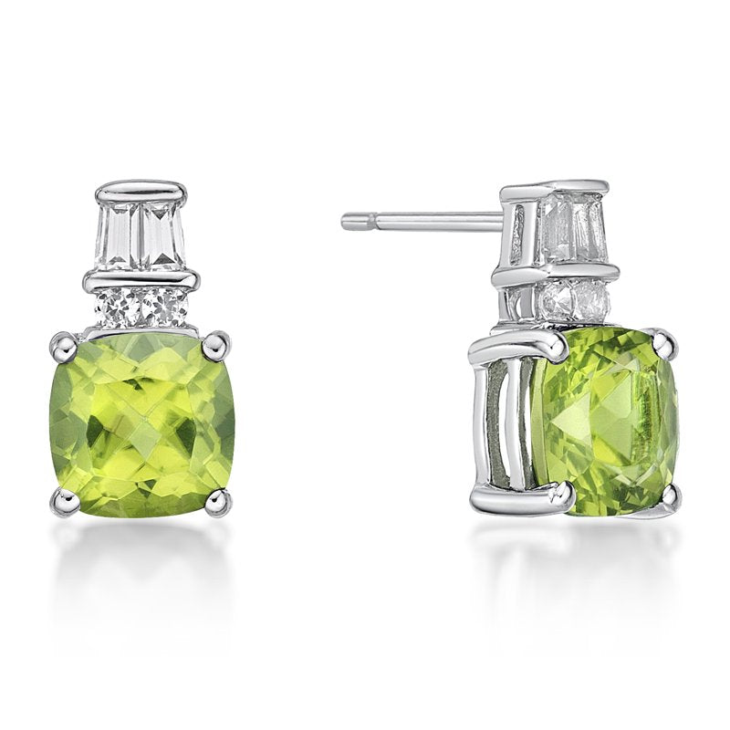 Sterling Silver Peridot & White Sapphire Earrings - Hypoallergenic Gift Jewelry