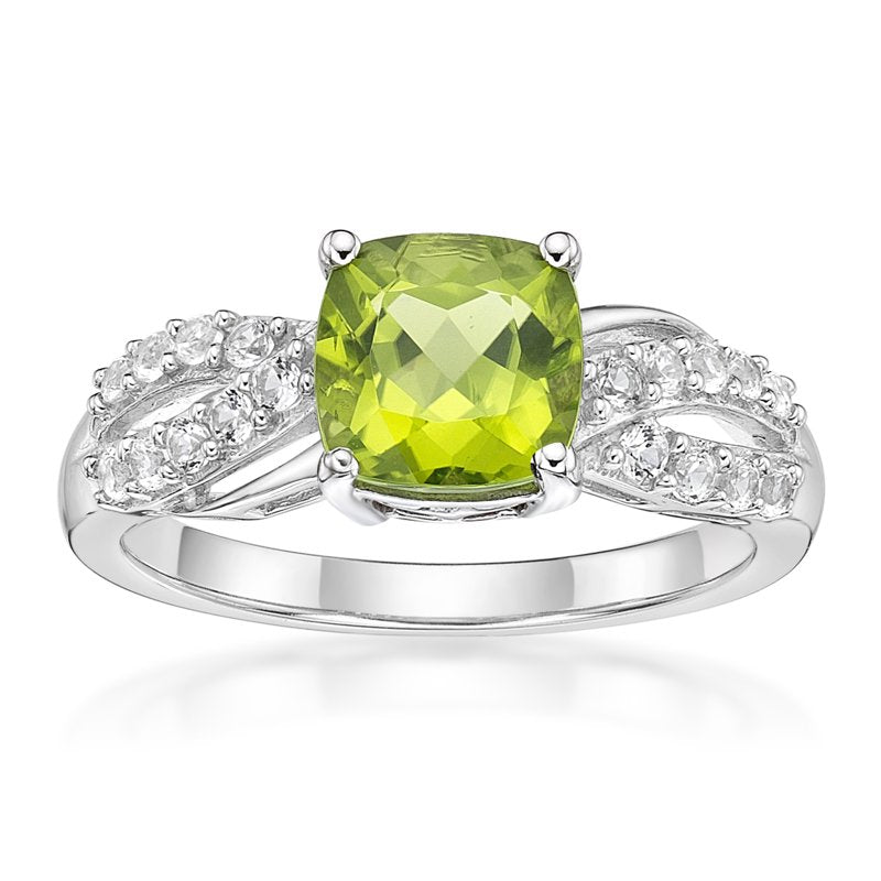 Sterling Silver Peridot and White Sapphire Ring - Hypoallergenic Jewelry