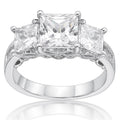 Sterling Silver Three Stone Ring with Simulated White Diamonds - Elegant Gift