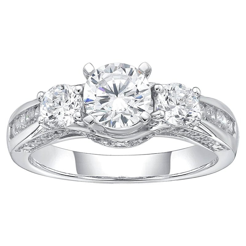 Sterling Silver Simulated White Diamond Ring with Channel Set Stones – Multiple Sizes