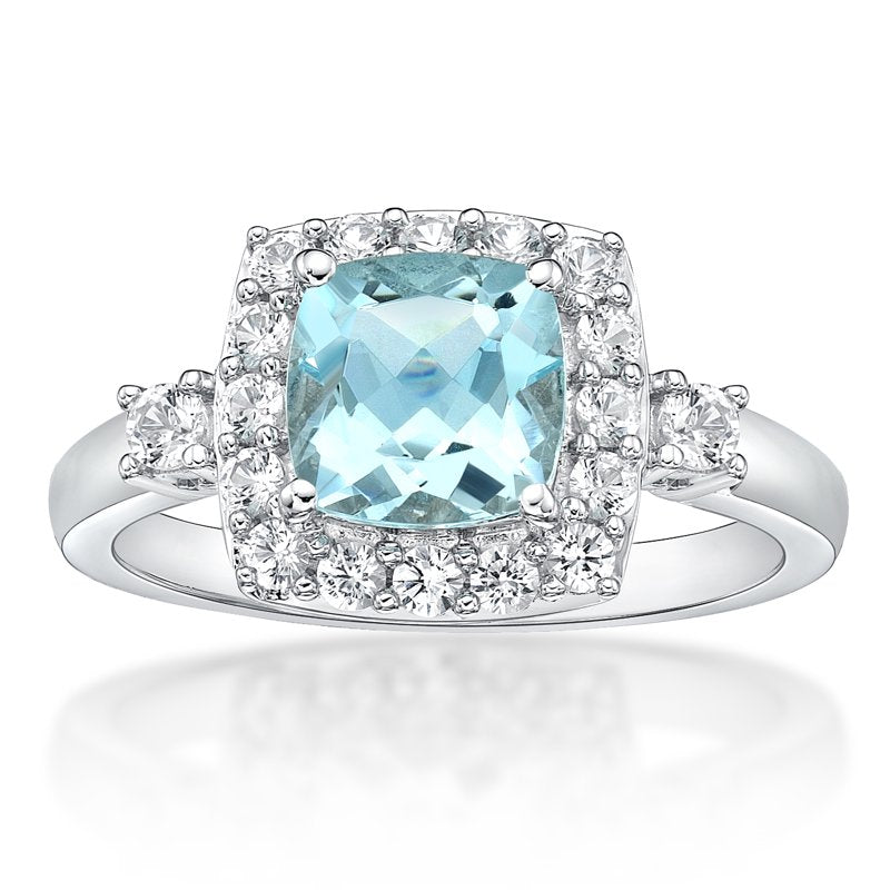 Sterling Silver Aquamarine & White Sapphire Ring - Hypoallergenic Jewelry