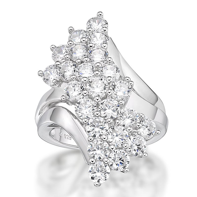 Sterling Silver Cocktail Ring with Simulated White Diamonds - Multiple Sizes